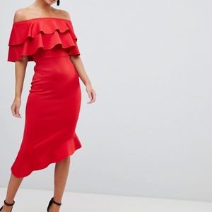 ASOS Silver Bloom Red dress with ruffle